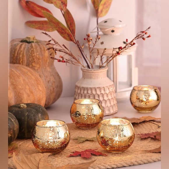 Volens Round Gold Votive Candle Holders, Mercury Glass Candle Holder Set of 12 - Picture 6 of 11